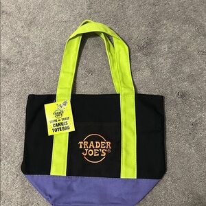 NWT Trader Joe's Canvas Mini Tote Bag - Black, Green, Purple - Halloween